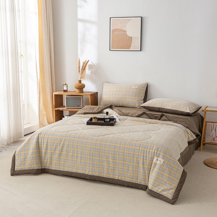 91家纺网 家纺一手货源 找家纺 恋人优选 2026新款格雅提花全棉夏被空调被 格雅-黄