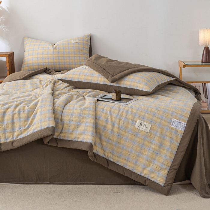 91家纺网 家纺一手货源 找家纺 恋人优选 2026新款格雅提花全棉夏被空调被 格雅-黄