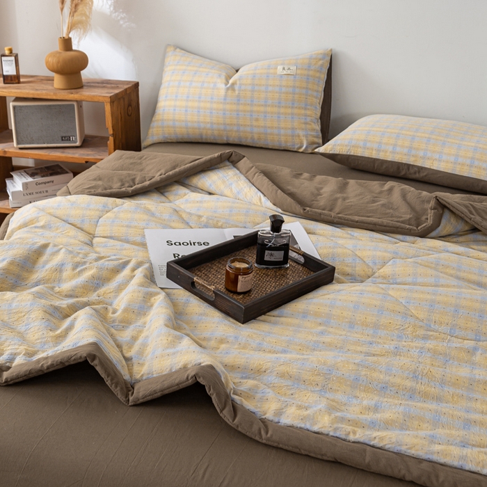 91家纺网 家纺一手货源 找家纺 恋人优选 2026新款格雅提花全棉夏被空调被 格雅-黄