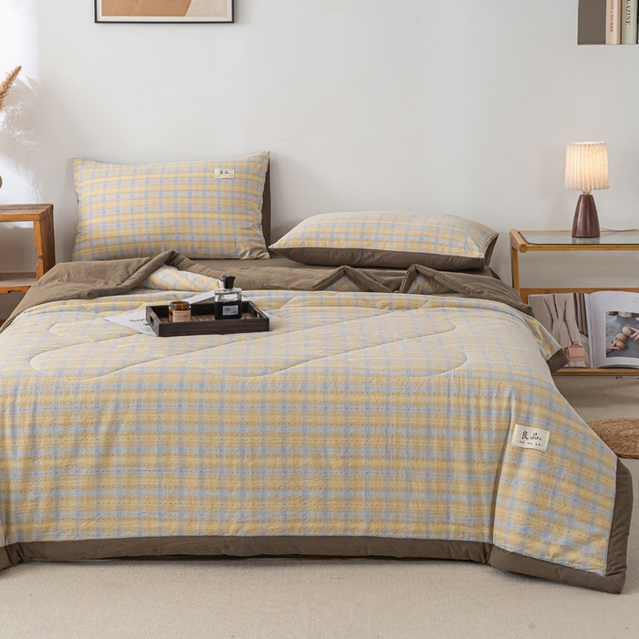 91家纺网 家纺一手货源 找家纺 恋人优选 2026新款格雅提花全棉夏被空调被 格雅-黄