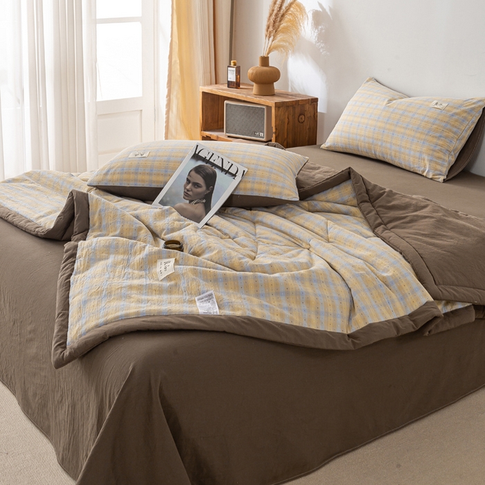 91家纺网 家纺一手货源 找家纺 恋人优选 2026新款格雅提花全棉夏被空调被 格雅-黄