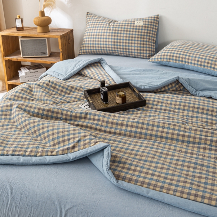 91家纺网 家纺一手货源 找家纺 恋人优选 2026新款格雅提花全棉夏被空调被 格雅-蓝