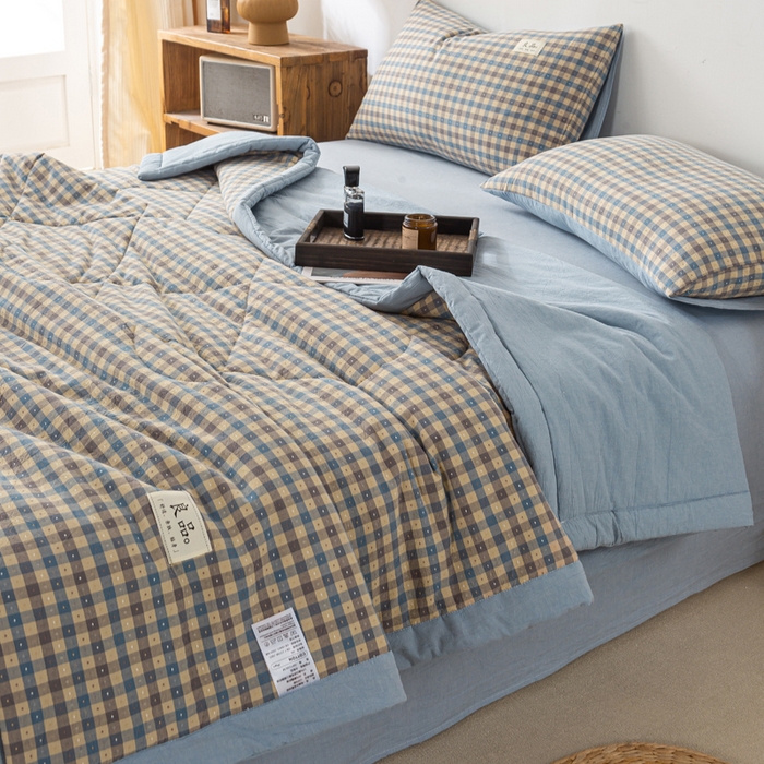 91家纺网 家纺一手货源 找家纺 恋人优选 2026新款格雅提花全棉夏被空调被 格雅-蓝