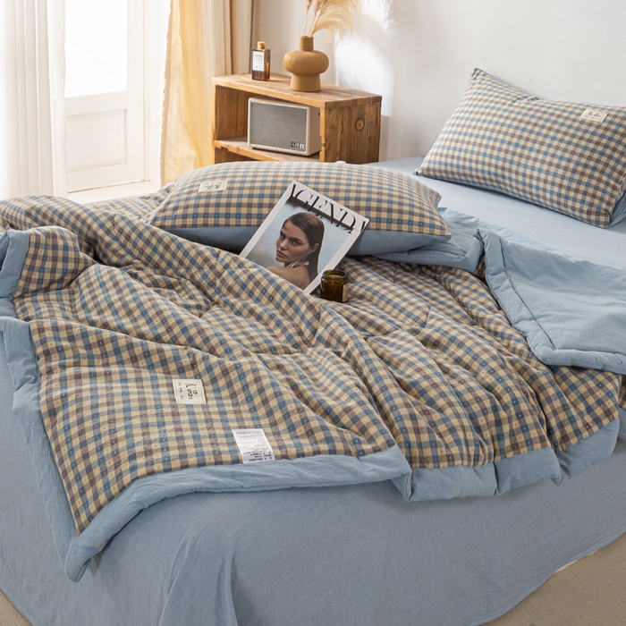 91家纺网 家纺一手货源 找家纺 恋人优选 2026新款格雅提花全棉夏被空调被 格雅-蓝