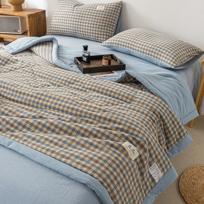 91家纺网 家纺一手货源 找家纺 恋人优选 2026新款格雅提花全棉夏被空调被 格雅-蓝