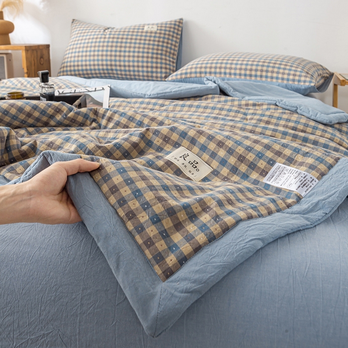 91家纺网 家纺一手货源 找家纺 恋人优选 2026新款格雅提花全棉夏被空调被 格雅-蓝