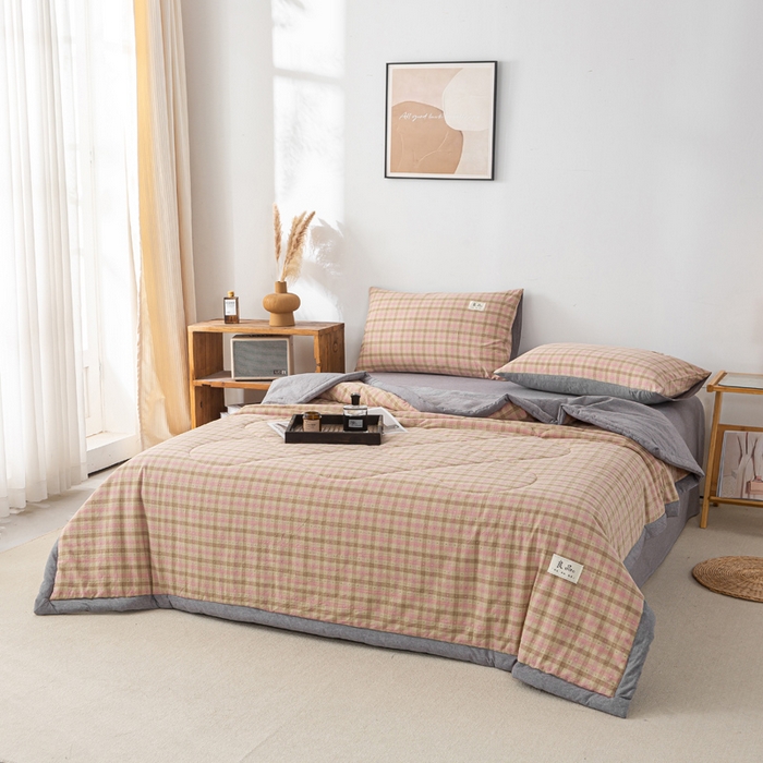 91家纺网 家纺一手货源 找家纺 恋人优选 2026新款格雅提花全棉夏被空调被 格雅-粉