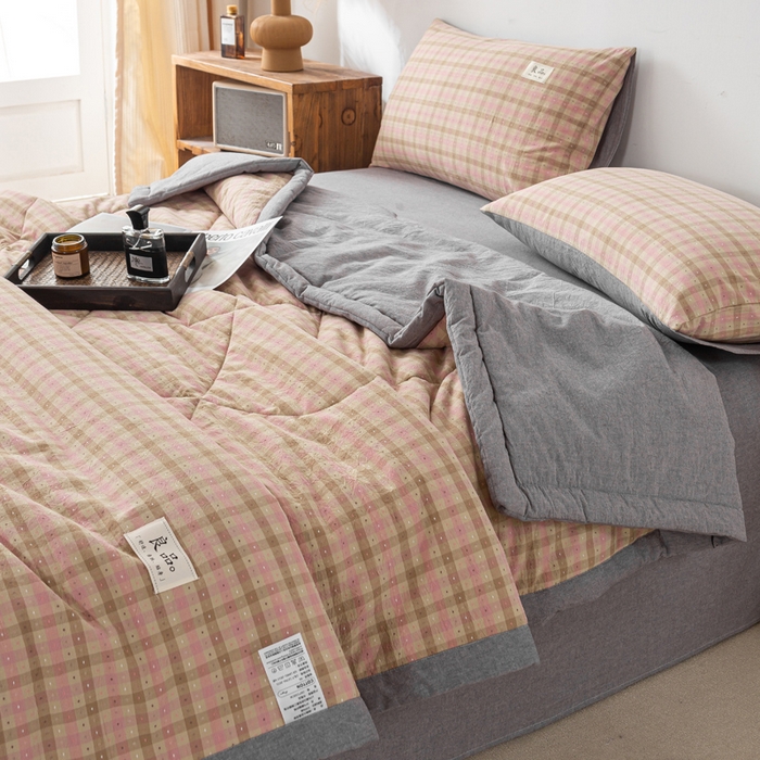 91家纺网 家纺一手货源 找家纺 恋人优选 2026新款格雅提花全棉夏被空调被 格雅-粉