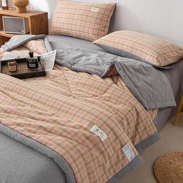 91家纺网 家纺一手货源 找家纺 恋人优选 2026新款格雅提花全棉夏被空调被 格雅-粉