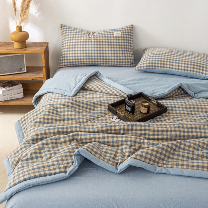 91家纺网 家纺一手货源 找家纺 恋人优选 2026新款格雅提花全棉夏被空调被 格雅-蓝