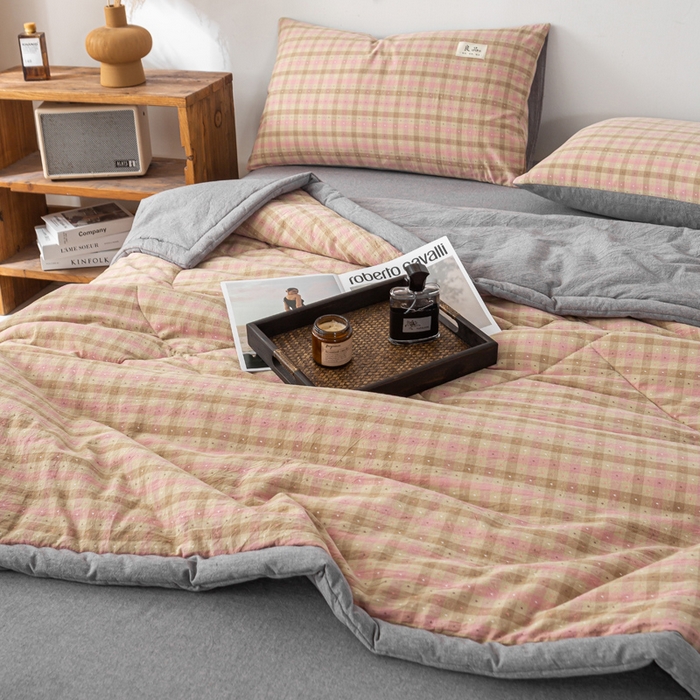 91家纺网 家纺一手货源 找家纺 恋人优选 2026新款格雅提花全棉夏被空调被 格雅-粉