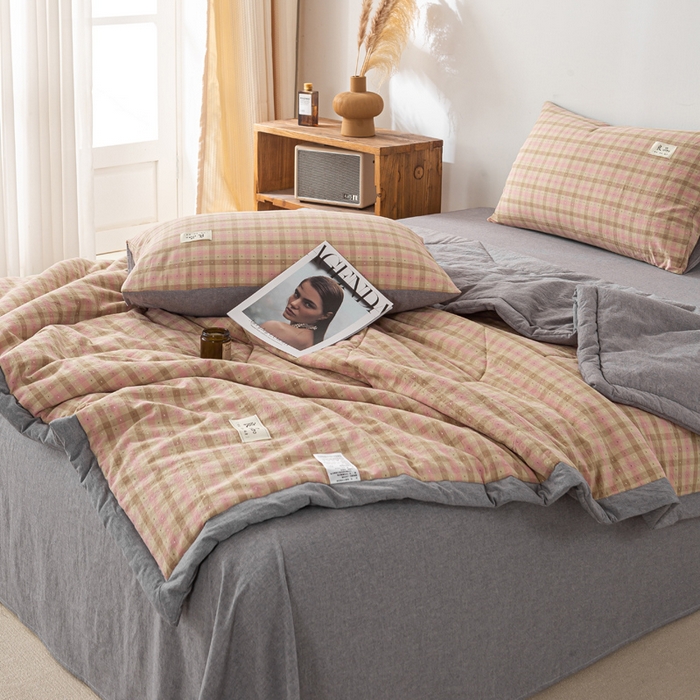 91家纺网 家纺一手货源 找家纺 恋人优选 2026新款格雅提花全棉夏被空调被 格雅-粉