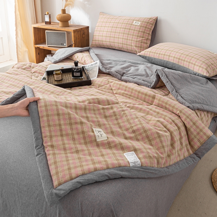 91家纺网 家纺一手货源 找家纺 恋人优选 2026新款格雅提花全棉夏被空调被 格雅-粉