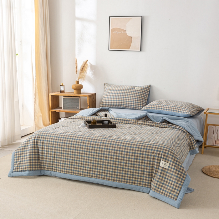 91家纺网 家纺一手货源 找家纺 恋人优选 2026新款格雅提花全棉夏被空调被 格雅-蓝