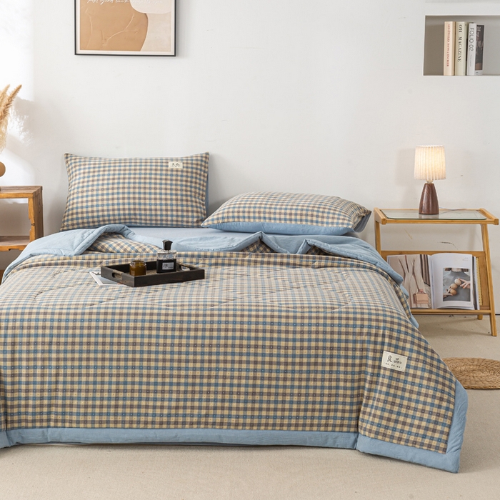 91家纺网 家纺一手货源 找家纺 恋人优选 2026新款格雅提花全棉夏被空调被 格雅-蓝