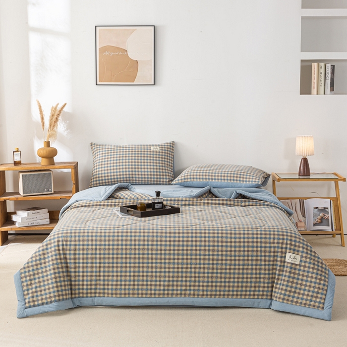 91家纺网 家纺一手货源 找家纺 恋人优选 2026新款格雅提花全棉夏被空调被 格雅-蓝