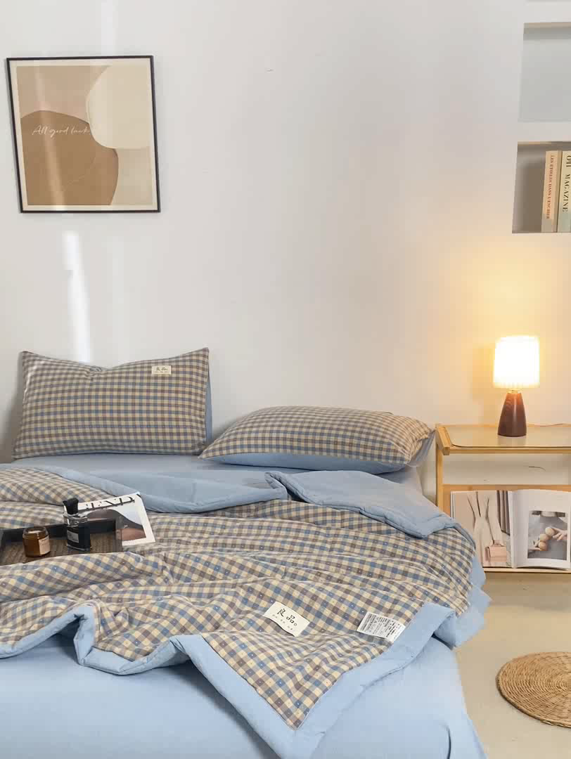 91家纺网 家纺一手货源 找家纺 恋人优选 2026新款格雅提花全棉夏被空调被 格雅-蓝