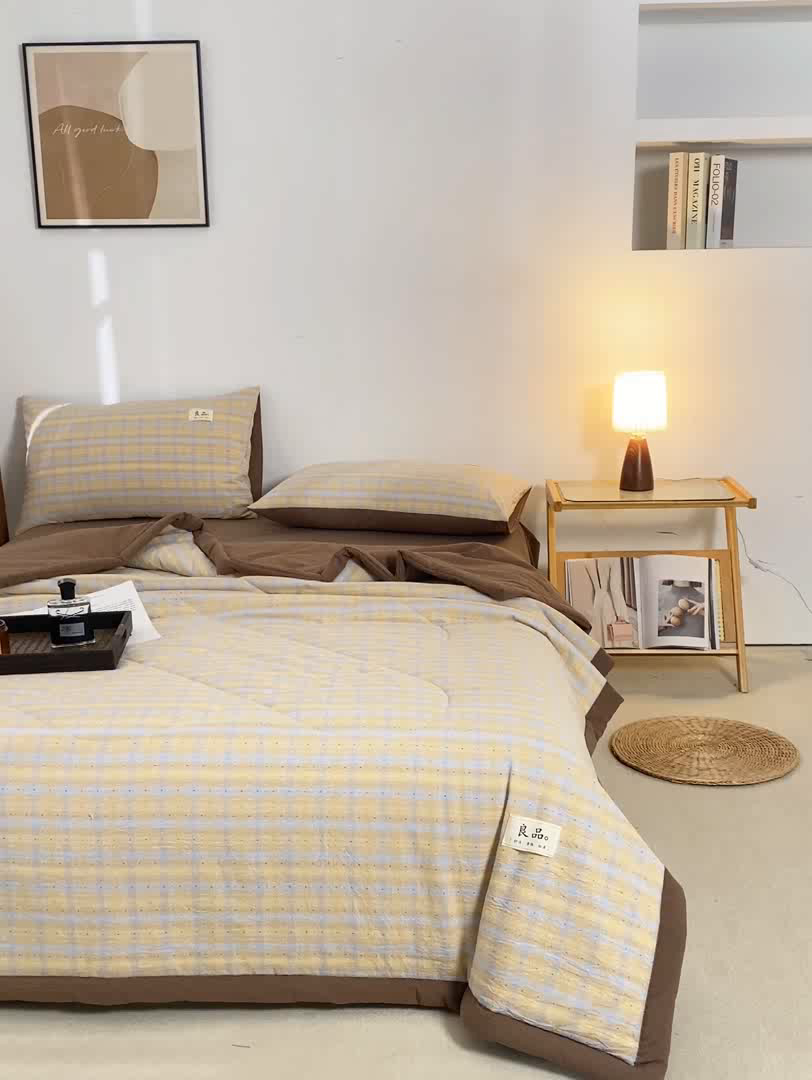 91家纺网 家纺一手货源 找家纺 恋人优选 2026新款格雅提花全棉夏被空调被 格雅-黄