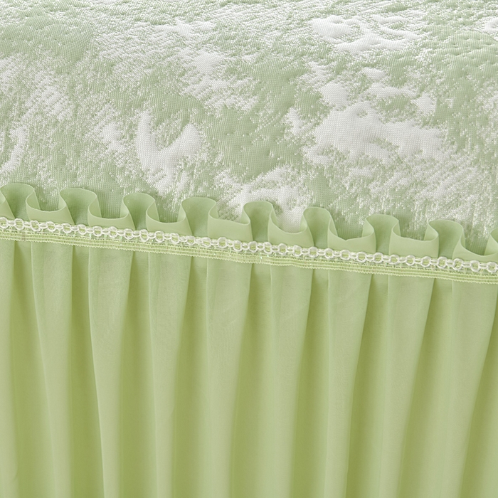 91家纺网 家纺一手货源 找家纺 畅畅家纺 2026春夏新款聚乙烯中分子双面提花高克重凉感冰感凉豆豆床裙三件套-经典玫瑰 经典玫瑰-绿