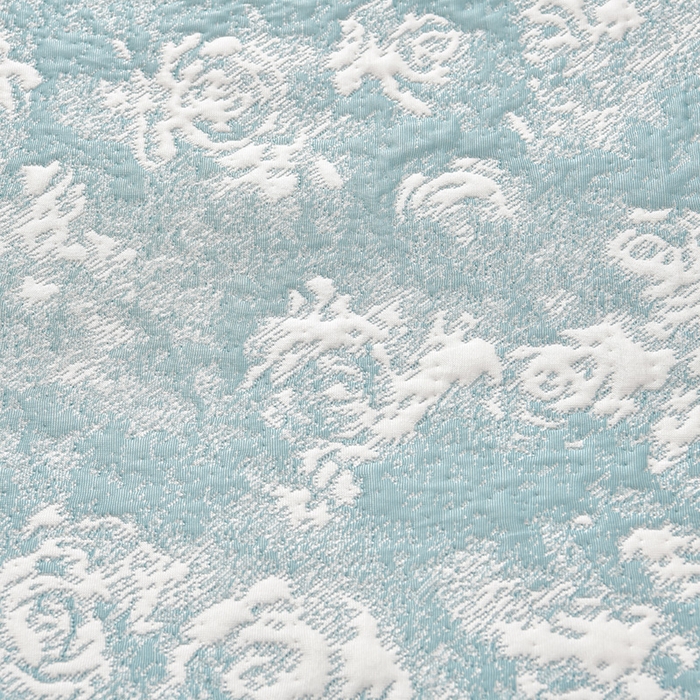 91家纺网 家纺一手货源 找家纺 畅畅家纺 2026春夏新款聚乙烯中分子双面提花高克重凉感冰感凉豆豆床裙三件套-经典玫瑰 经典玫瑰-蓝