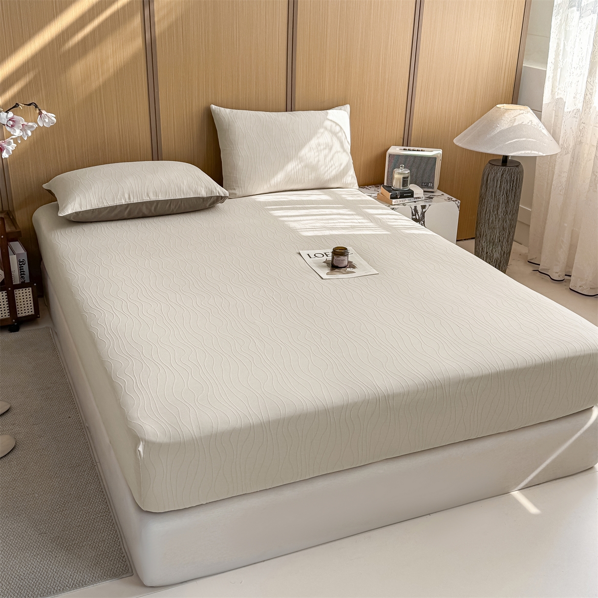 91家纺网 家纺一手货源 找家纺 （总）灰鲸 2026新款全棉纯棉三层纱色织提花床笠单品床笠床笠单件