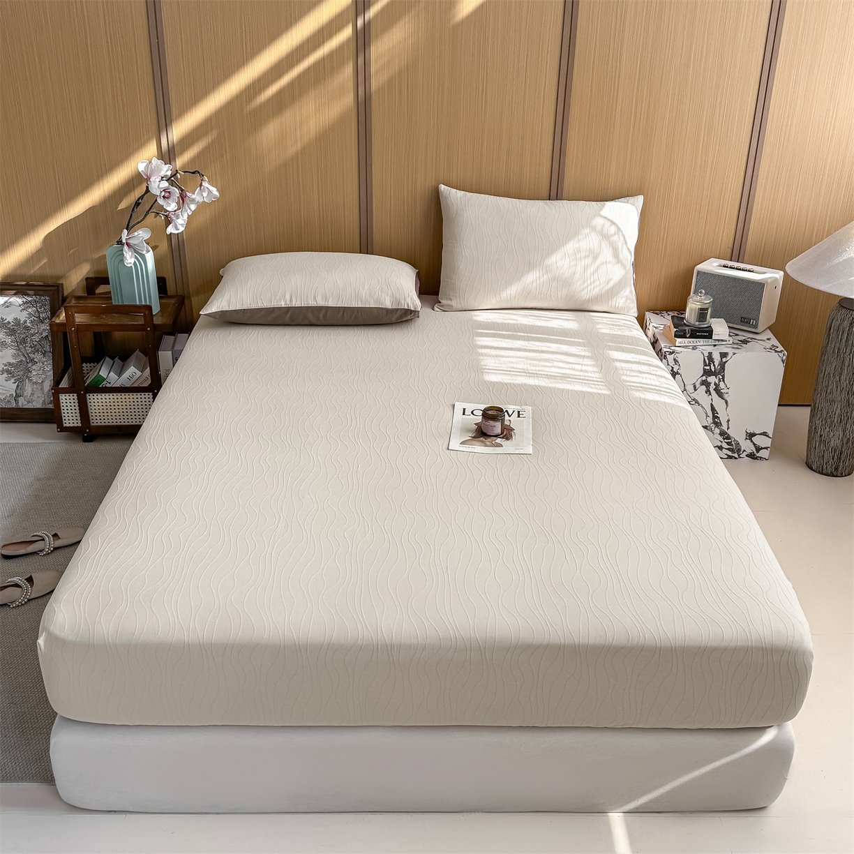 91家纺网 家纺一手货源 找家纺 （总）灰鲸 2026新款全棉纯棉三层纱色织提花床笠单品床笠床笠单件