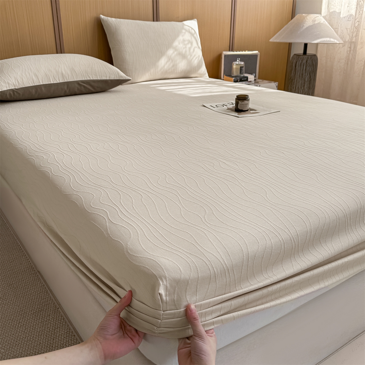 91家纺网 家纺一手货源 找家纺 （总）灰鲸 2026新款全棉纯棉三层纱色织提花床笠单品床笠床笠单件