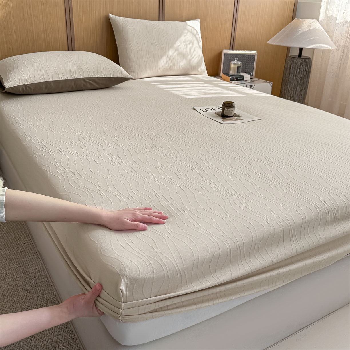 91家纺网 家纺一手货源 找家纺 （总）灰鲸 2026新款全棉纯棉三层纱色织提花床笠单品床笠床笠单件