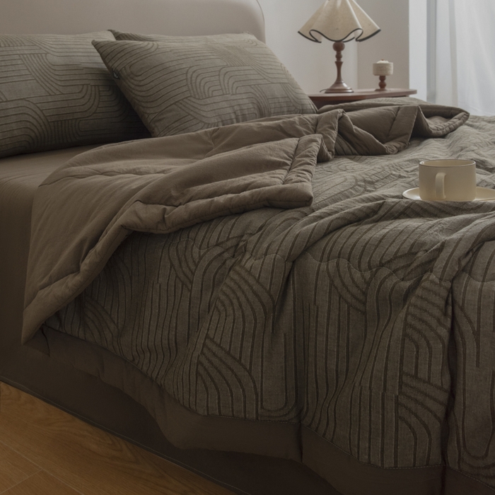 91家纺网 家纺一手货源 找家纺 恋人优选 2026新款浮光全棉提花夏被空调被 浮光咖