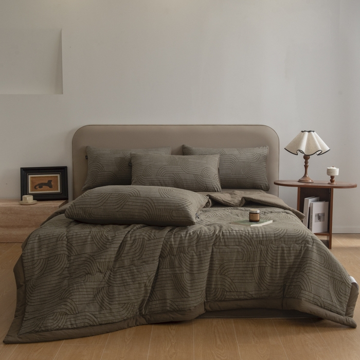 91家纺网 家纺一手货源 找家纺 恋人优选 2026新款浮光全棉提花夏被空调被 浮光咖