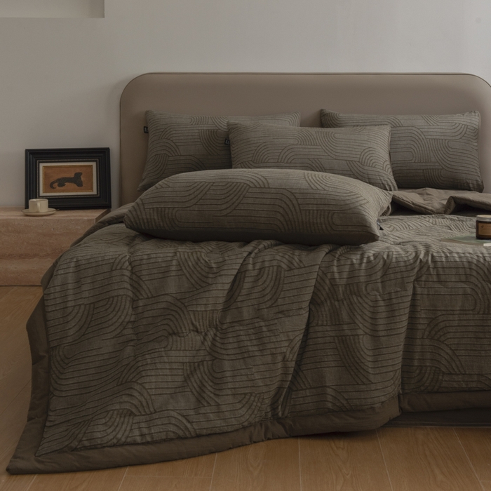 91家纺网 家纺一手货源 找家纺 恋人优选 2026新款浮光全棉提花夏被空调被 浮光咖