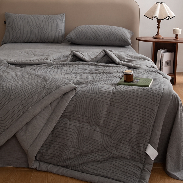 91家纺网 家纺一手货源 找家纺 恋人优选 2026新款浮光全棉提花夏被空调被 浮光灰