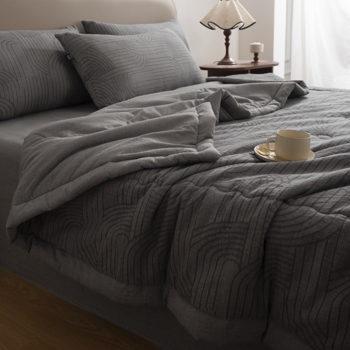 91家纺网 家纺一手货源 找家纺 恋人优选 2026新款浮光全棉提花夏被空调被 浮光灰