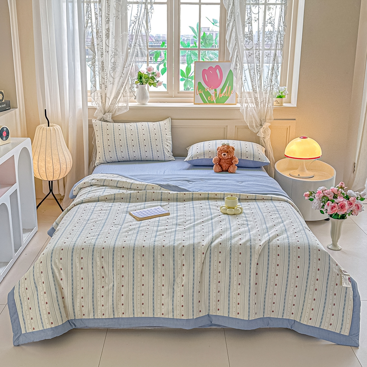 91家纺网 家纺一手货源 找家纺 秋泽家纺 2026新款A类云感双层纱大豆纤维夏凉被空调被小清新印花夏被 美好时光