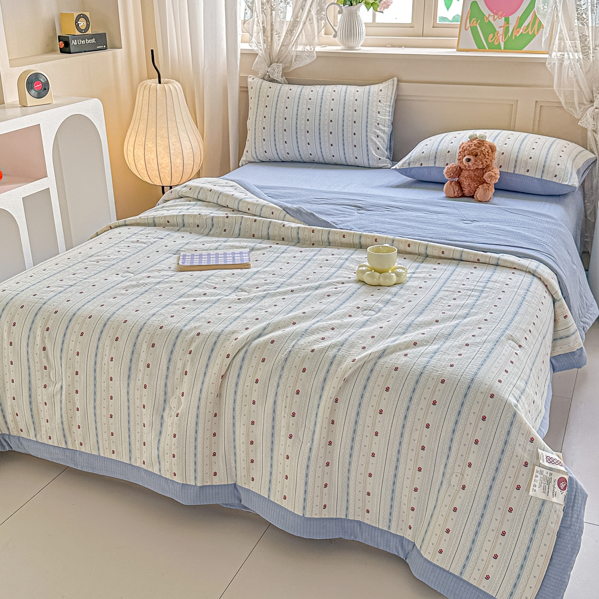 91家纺网 家纺一手货源 找家纺 秋泽家纺 2026新款A类云感双层纱大豆纤维夏凉被空调被小清新印花夏被 美好时光