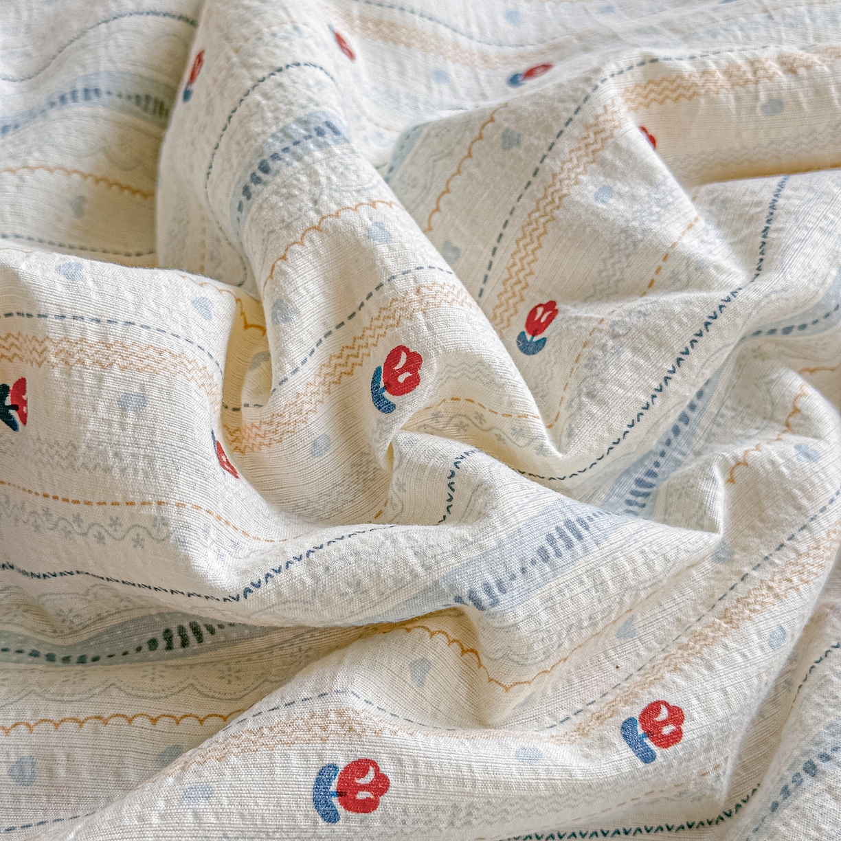 91家纺网 家纺一手货源 找家纺 秋泽家纺 2026新款A类云感双层纱大豆纤维夏凉被空调被小清新印花夏被 美好时光