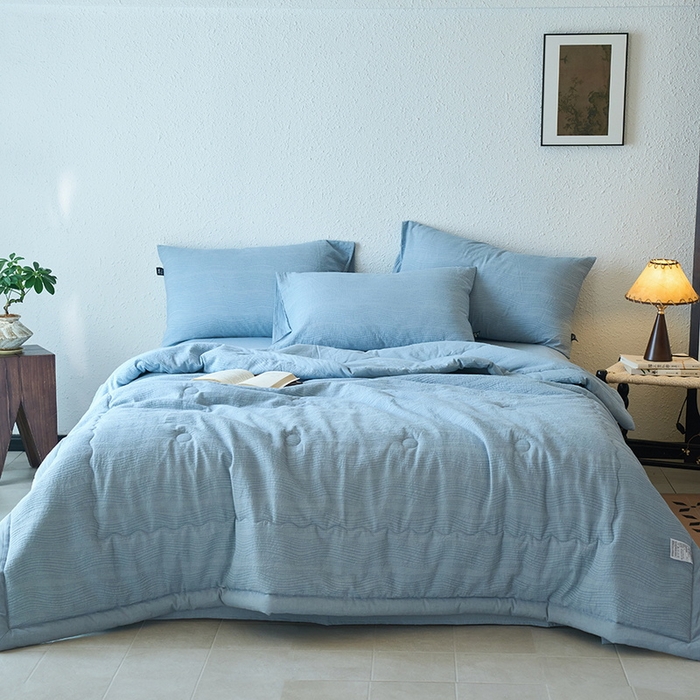 91家纺网 家纺一手货源 找家纺 恋人优选 2026新款A类全棉色织水洗棉提花夏被空调被 大波浪兰