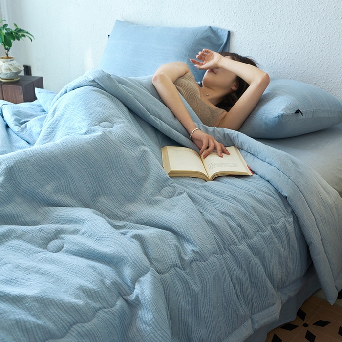 91家纺网 家纺一手货源 找家纺 恋人优选 2026新款A类全棉色织水洗棉提花夏被空调被 大波浪兰