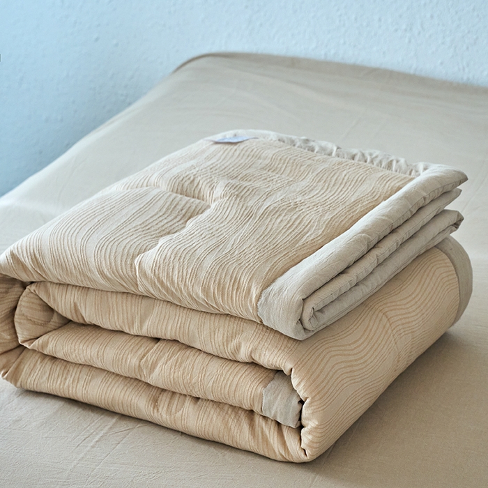 恋人优选 2026新款A类全棉色织水洗棉提花夏被空调被 大波浪卡其