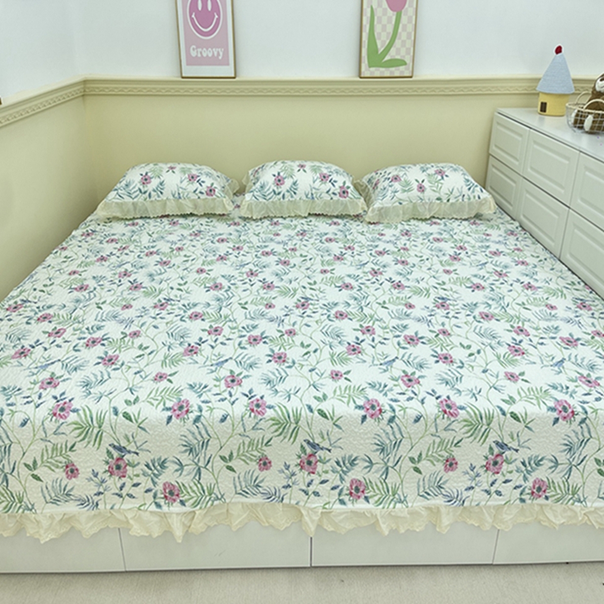 91家纺网 家纺一手货源 找家纺 （总）禧瑞谷 2026法式纯棉绗缝全棉榻榻米床盖防滑加厚纯棉床单夹棉三件套床盖纯棉东北农大炕盖