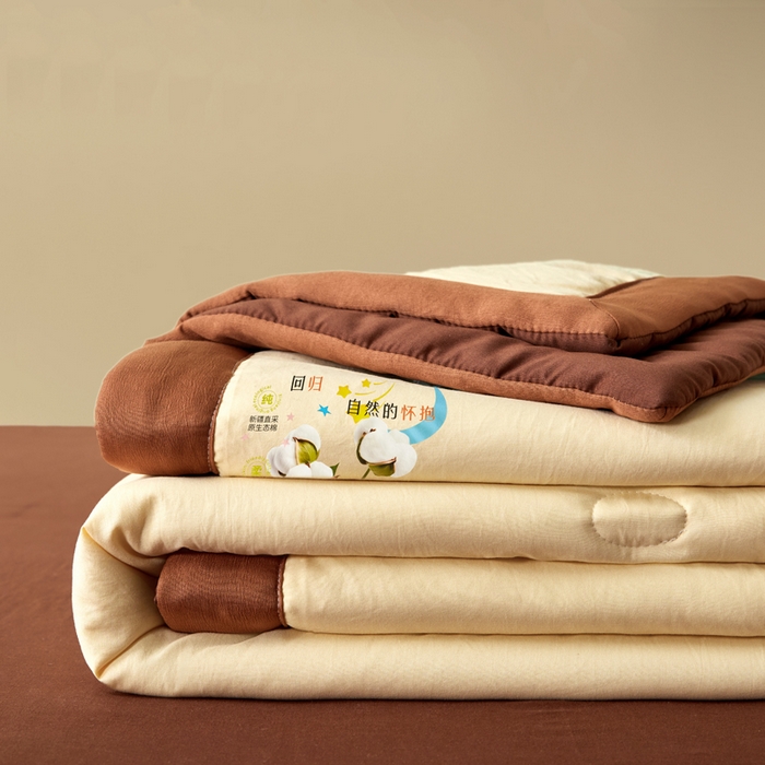 91家纺网 家纺一手货源 找家纺 卡斯诺家纺馆 2026新款水洗棉棉花夏被四件套 奶黄深咖