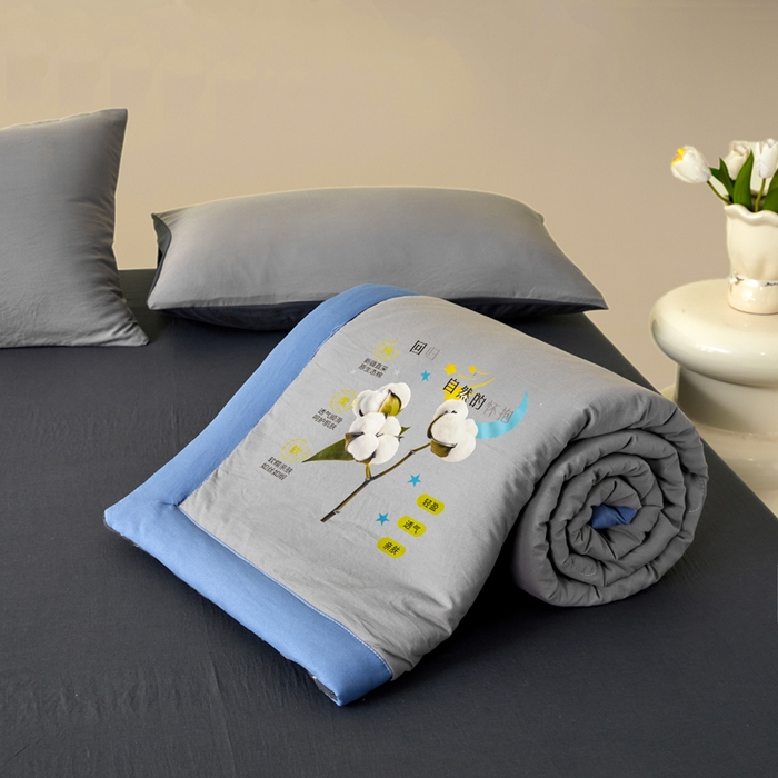 91家纺网 家纺一手货源 找家纺 卡斯诺家纺馆 2026新款水洗棉棉花夏被四件套 浅灰深灰