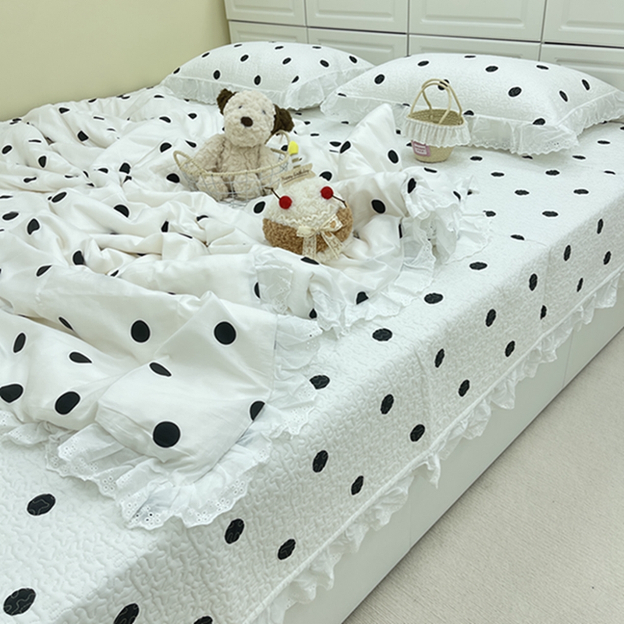 91家纺网 家纺一手货源 找家纺 禧瑞谷 2026法式纯棉绗缝全棉榻榻米床盖防滑加厚纯棉床单夹棉三件套床盖纯棉东北农大炕盖 白底波点