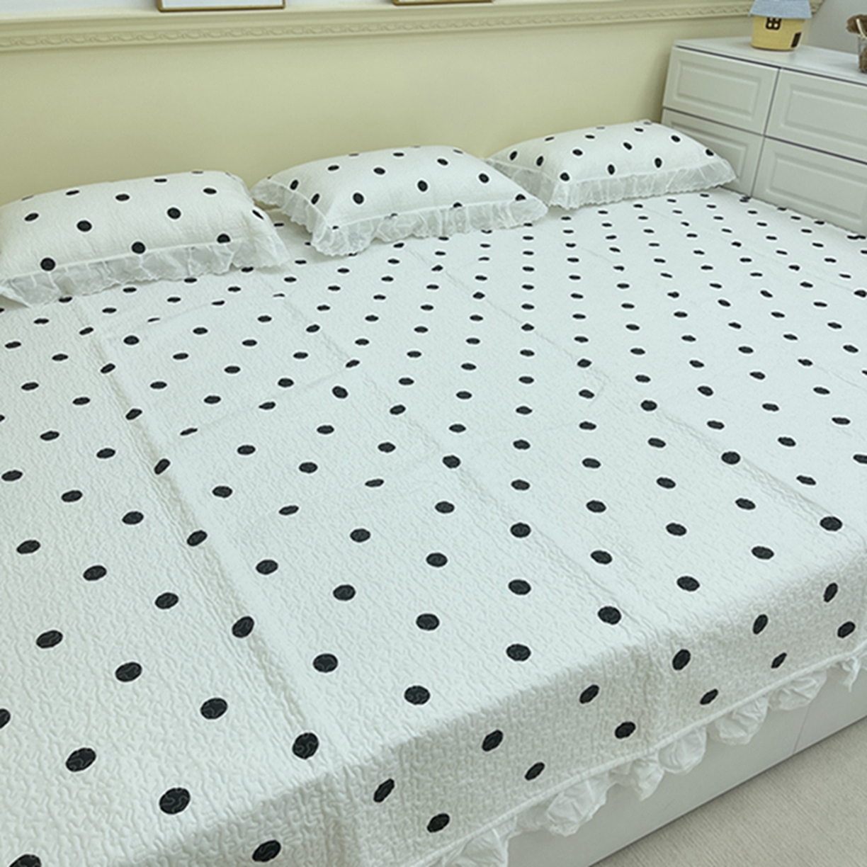 91家纺网 家纺一手货源 找家纺 禧瑞谷 2026法式纯棉绗缝全棉榻榻米床盖防滑加厚纯棉床单夹棉三件套床盖纯棉东北农大炕盖 白底波点