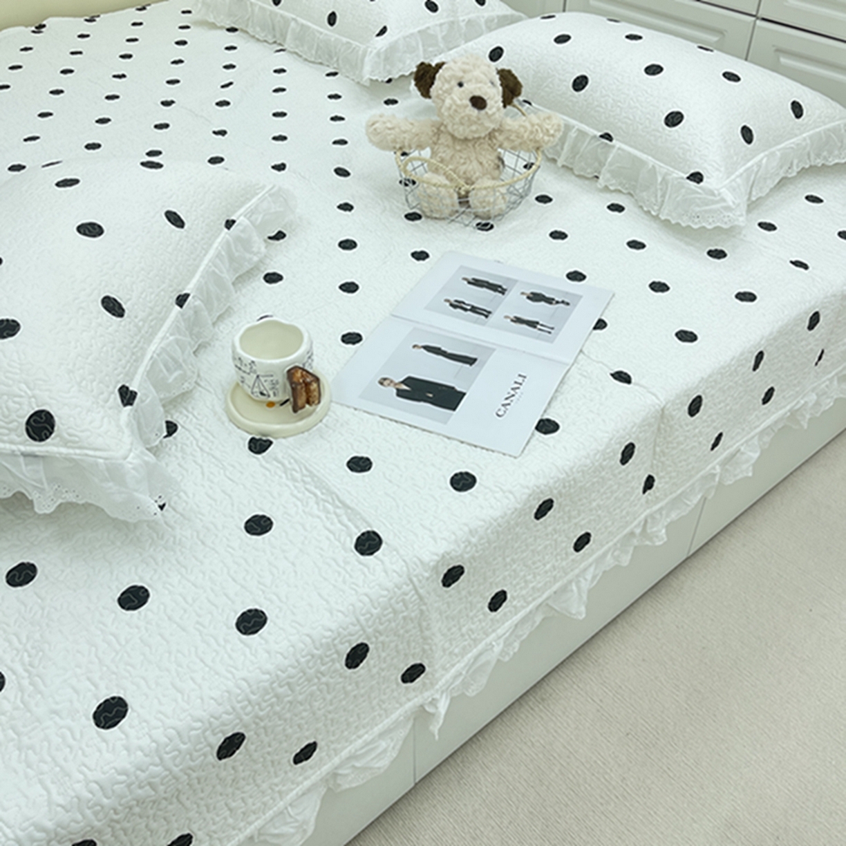 91家纺网 家纺一手货源 找家纺 禧瑞谷 2026法式纯棉绗缝全棉榻榻米床盖防滑加厚纯棉床单夹棉三件套床盖纯棉东北农大炕盖 白底波点