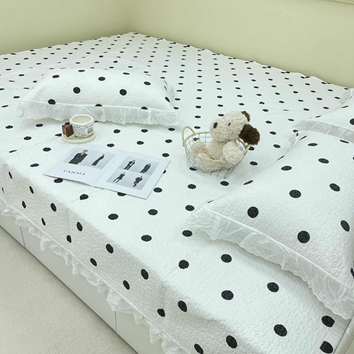 91家纺网 家纺一手货源 找家纺 禧瑞谷 2026法式纯棉绗缝全棉榻榻米床盖防滑加厚纯棉床单夹棉三件套床盖纯棉东北农大炕盖 白底波点