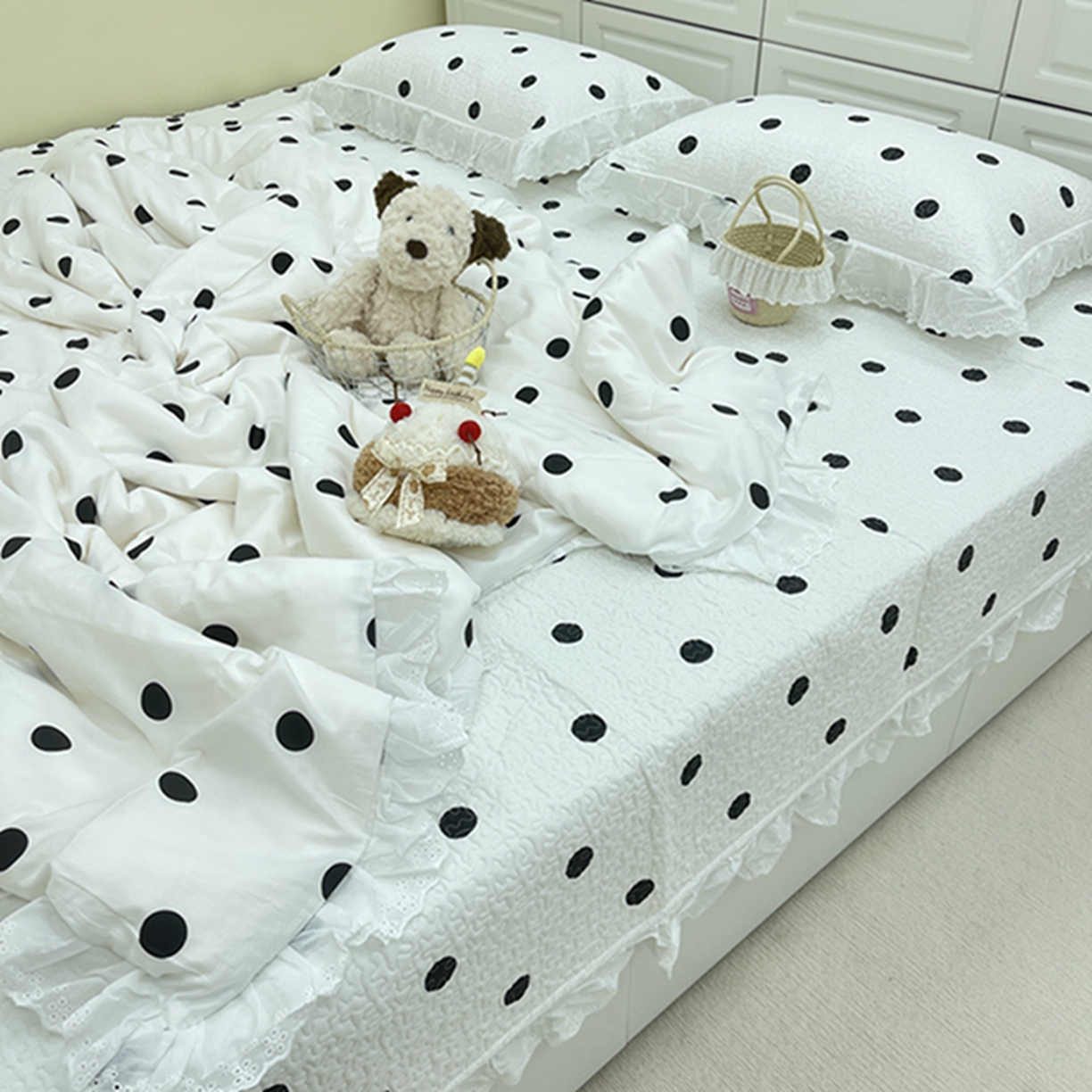 91家纺网 家纺一手货源 找家纺 禧瑞谷 2026法式纯棉绗缝全棉榻榻米床盖防滑加厚纯棉床单夹棉三件套床盖纯棉东北农大炕盖 白底波点