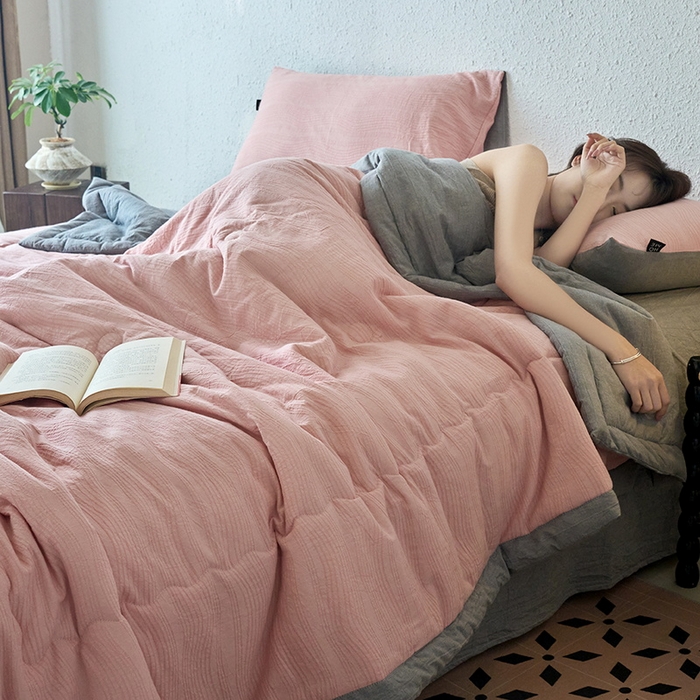 91家纺网 家纺一手货源 找家纺 恋人优选 2026新款A类全棉色织水洗棉提花夏被空调被 大波浪粉