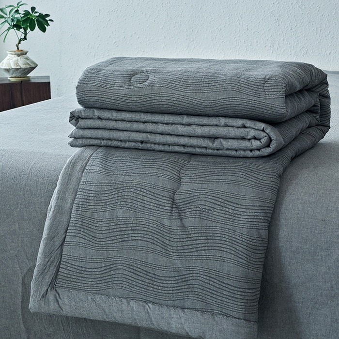 91家纺网 家纺一手货源 找家纺 恋人优选 2026新款A类全棉色织水洗棉提花夏被空调被 大波浪灰