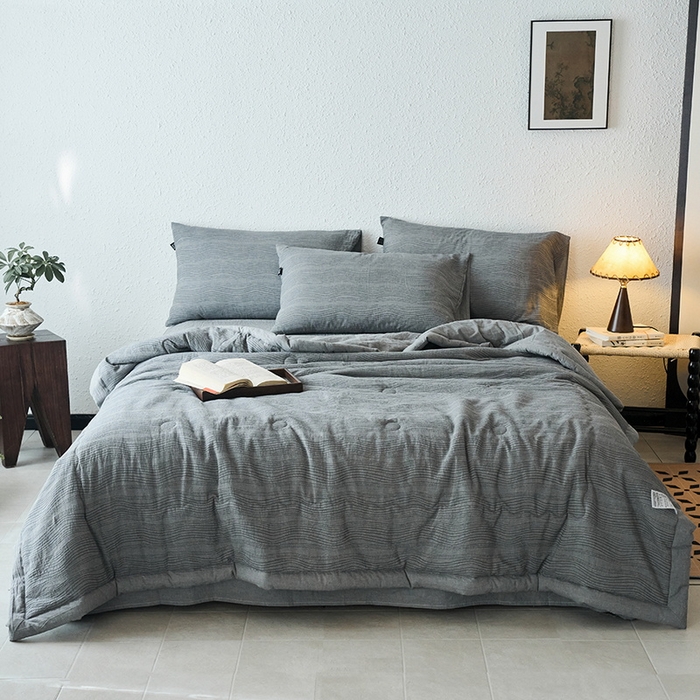 91家纺网 家纺一手货源 找家纺 恋人优选 2026新款A类全棉色织水洗棉提花夏被空调被 大波浪灰